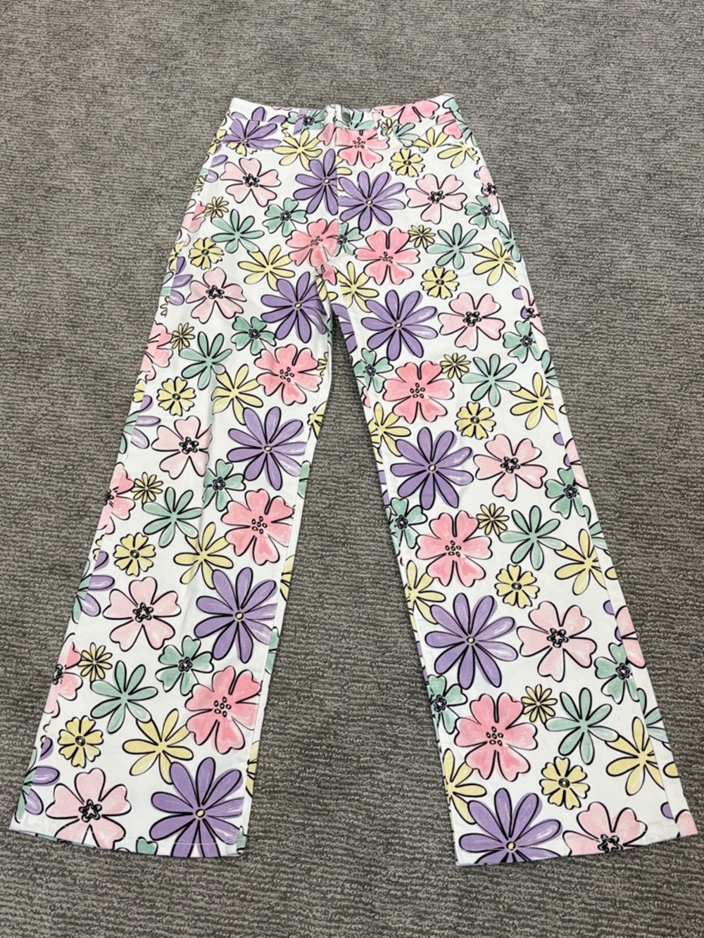 Wide Leg Floral Print Pants in Pastel Multicolor